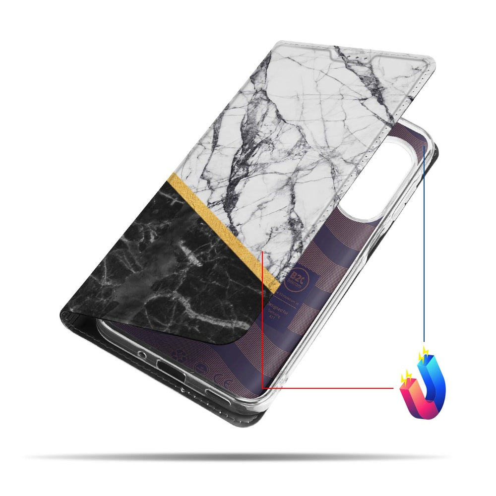 Samsung Galaxy A17 telefoonhoesje met magneet Marble White Black aanzicht