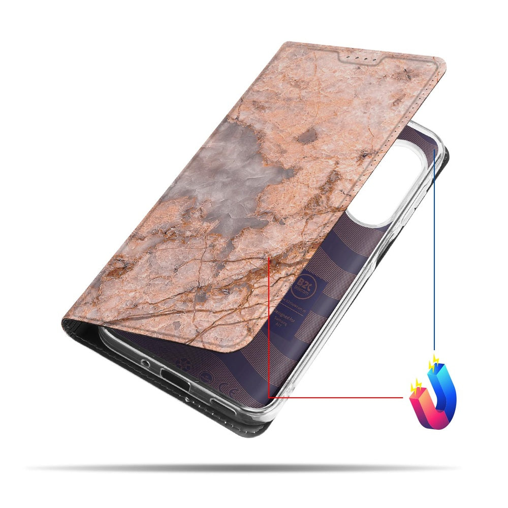 Samsung Galaxy A17 Telefoonhoesje met pashouder Marmer Oranje zijkant