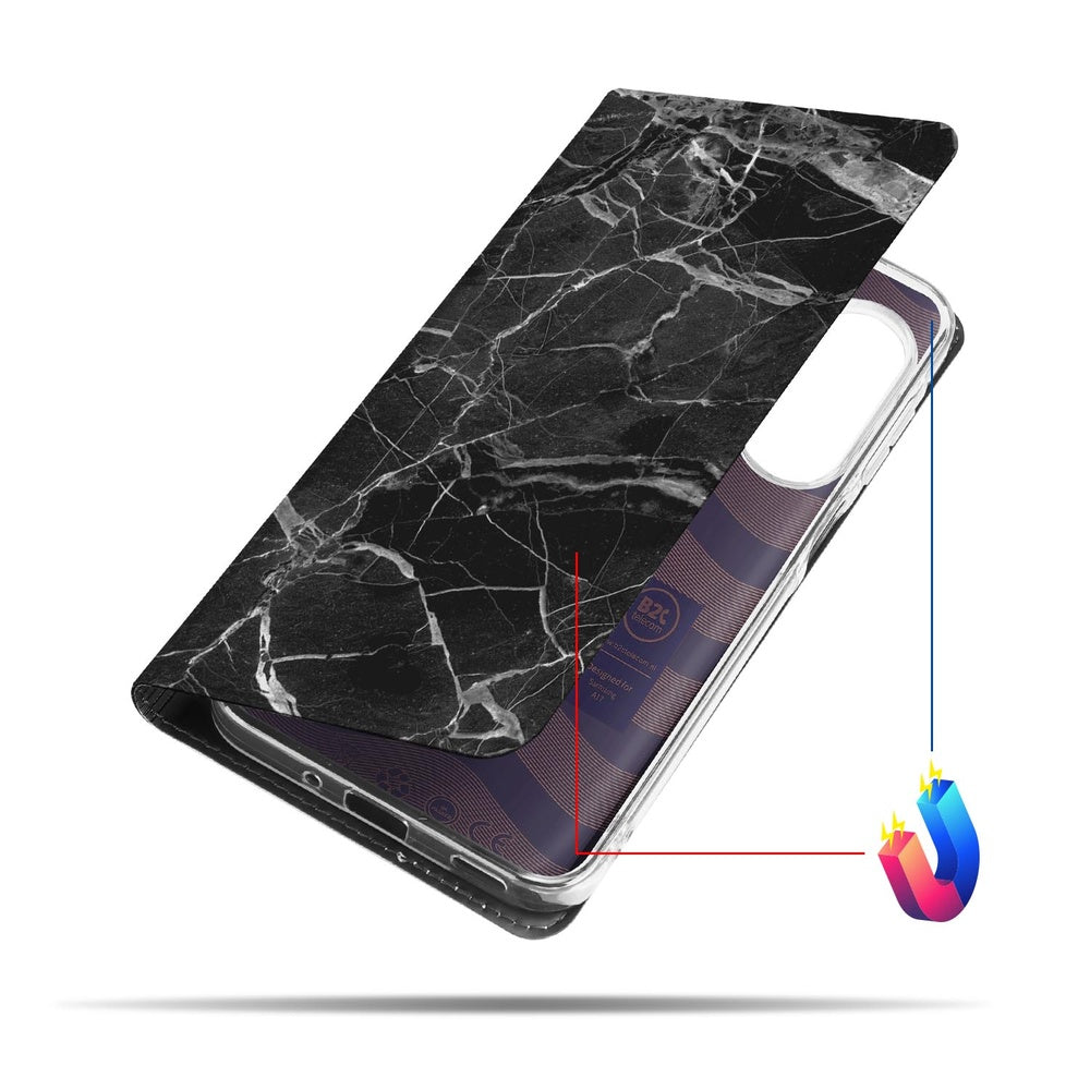 Book Case Samsung Galaxy A17 Marmer Zwart design hoesje aanzicht