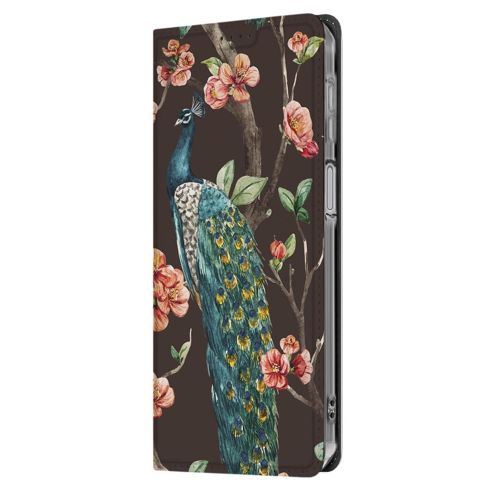Wallet Case Samsung Galaxy A17 Pauw met Bloemen design boek aanzicht