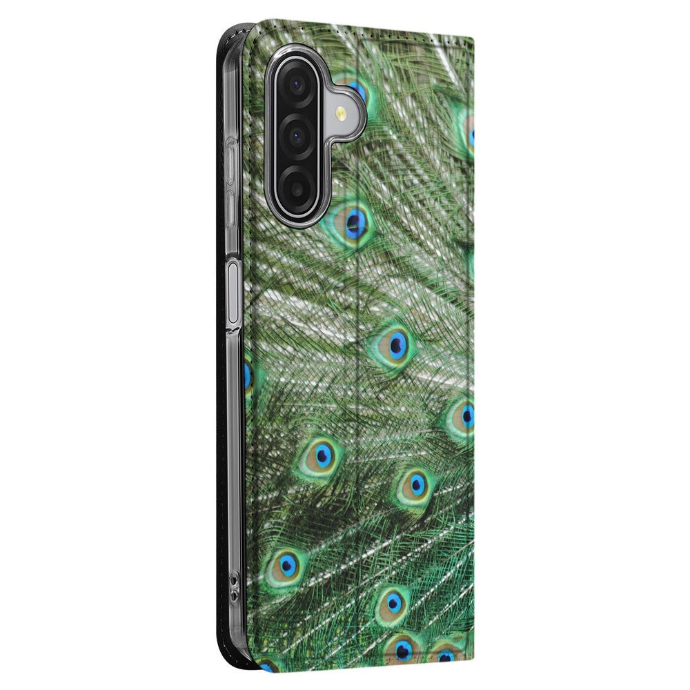Samsung Galaxy A17 Stand Case Hoesje Pauw pauwenprint design zijkant