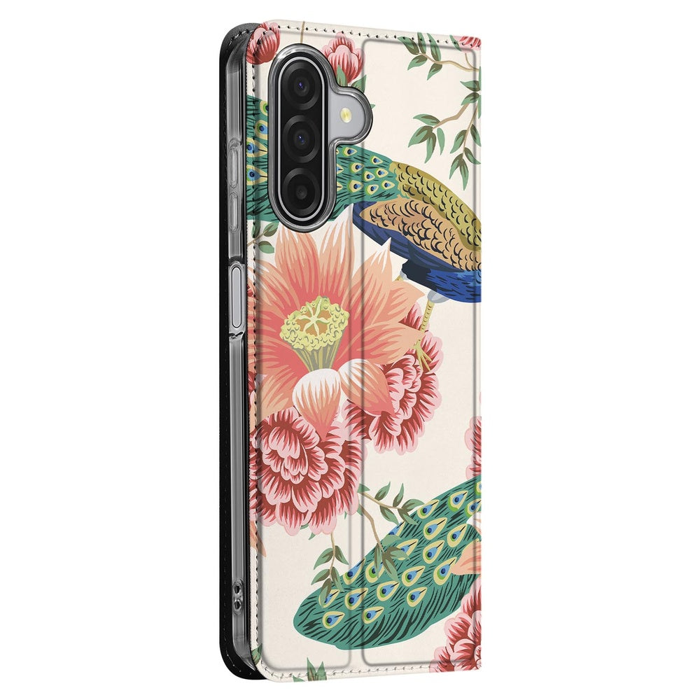 Pink Peacock Telefoonhoesje Samsung Galaxy A17 Book Case pauwen bloemmotieven aanzicht