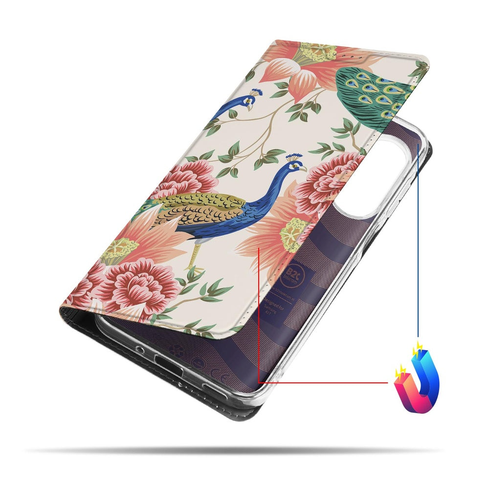 Pink Peacock Telefoonhoesje Samsung Galaxy A17 boek hoesje pauwen bloemmotieven aanzicht