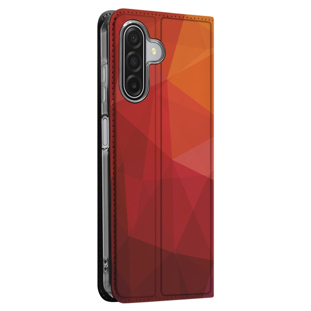 Samsung Galaxy A17 Polygon Red Book Cover zijaanzicht design abstract rood oranje patroon