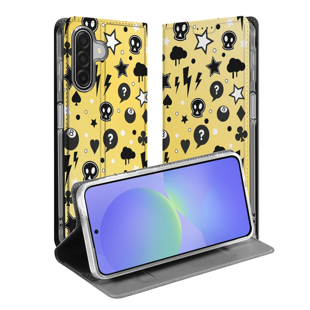 Samsung Galaxy A17 Punk Yellow Stand Case Hoesje design patroon binnenzijde