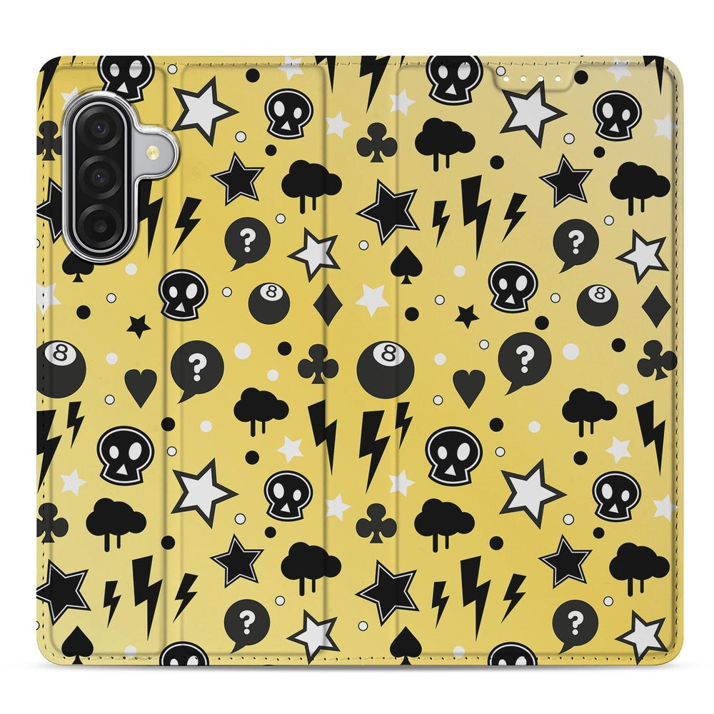 Samsung Galaxy A17 Punk Yellow Stand Case Hoesje design patroon voorzijde