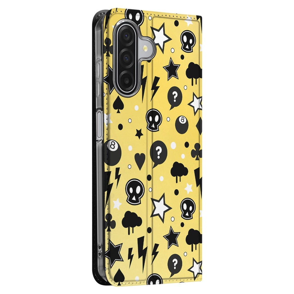 Samsung Galaxy A17 Punk Yellow Stand Case Hoesje design speels patroon aanzicht