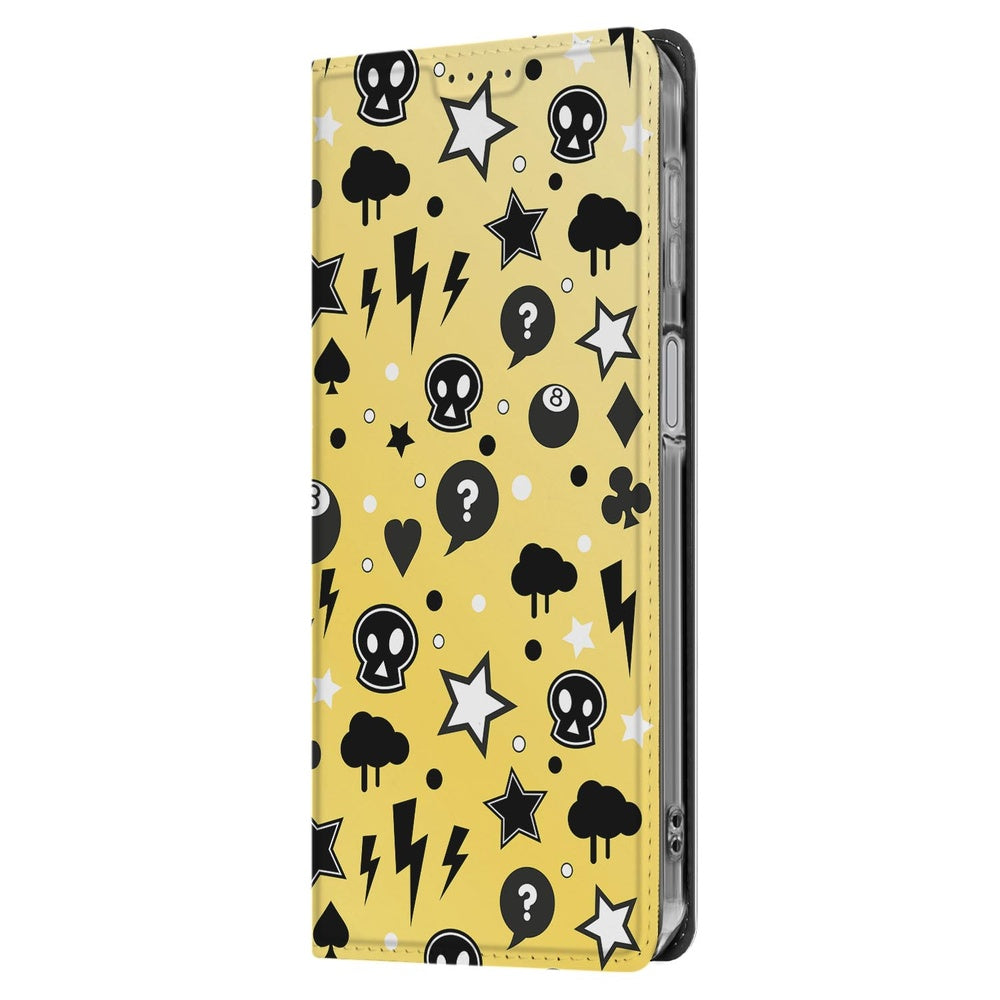 Samsung Galaxy A17 Punk Yellow Stand Case Hoesje design geel zwart patroon aanzicht