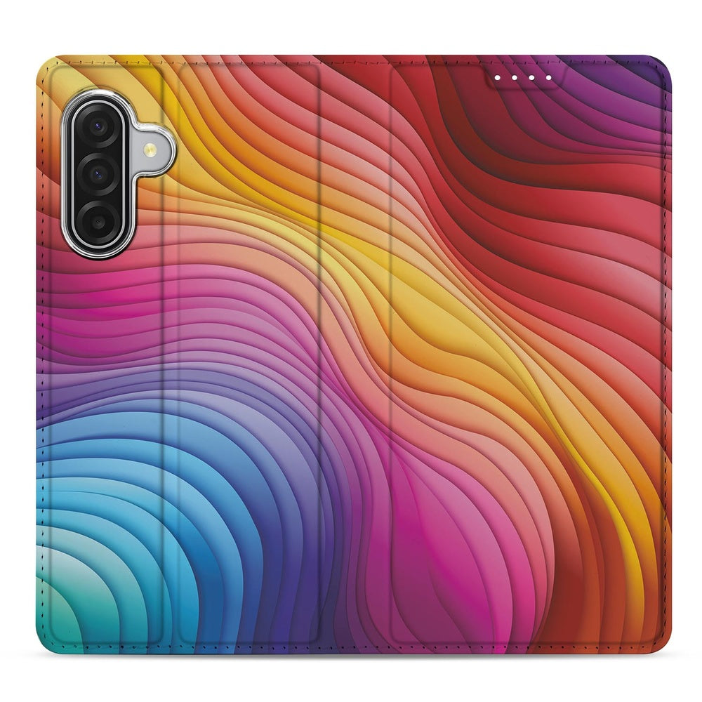 Samsung Galaxy A17 Regenboog Bookcase design kleurrijke golfvormen