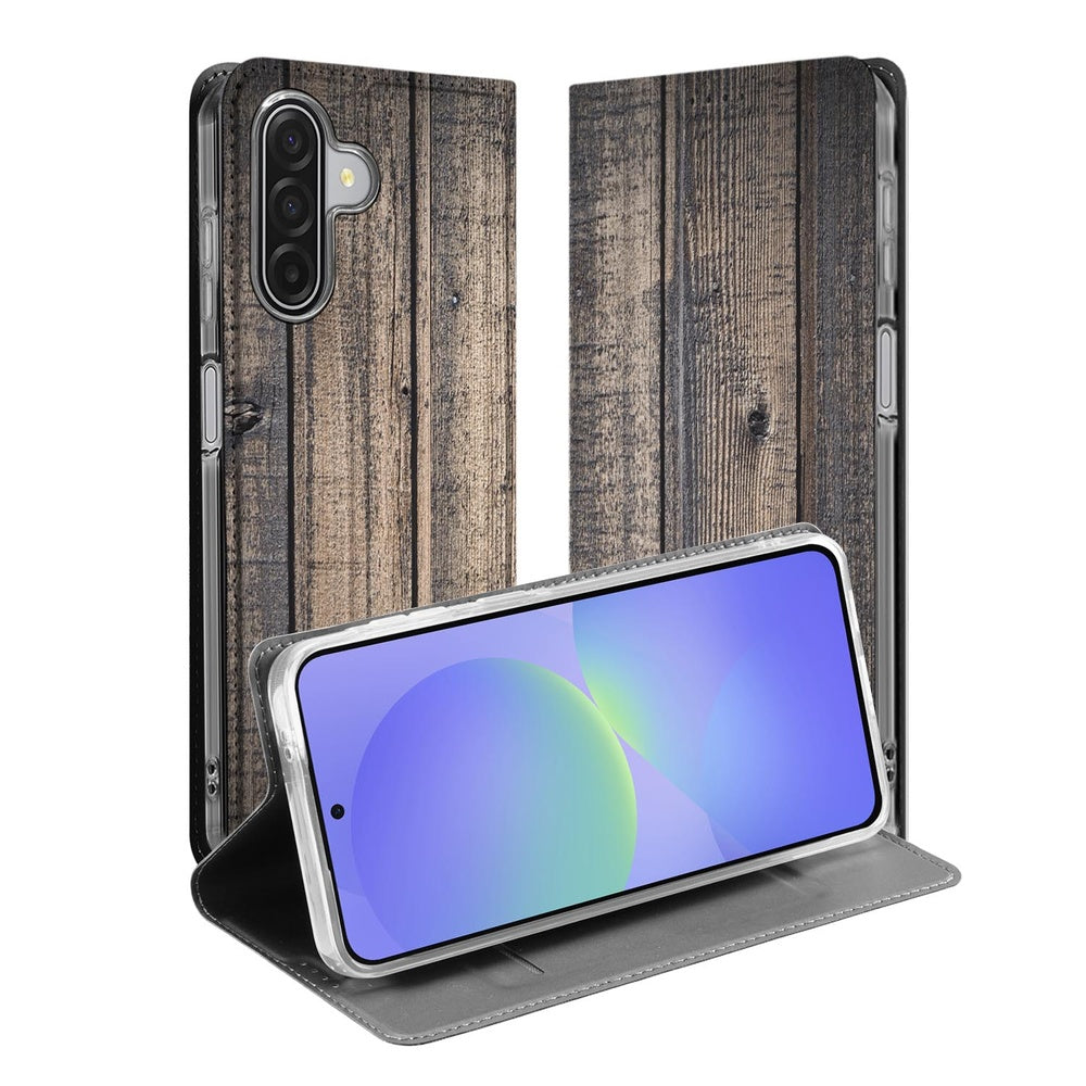Samsung Galaxy A17 Flip Style Cover Steigerhout voorkant achterkant