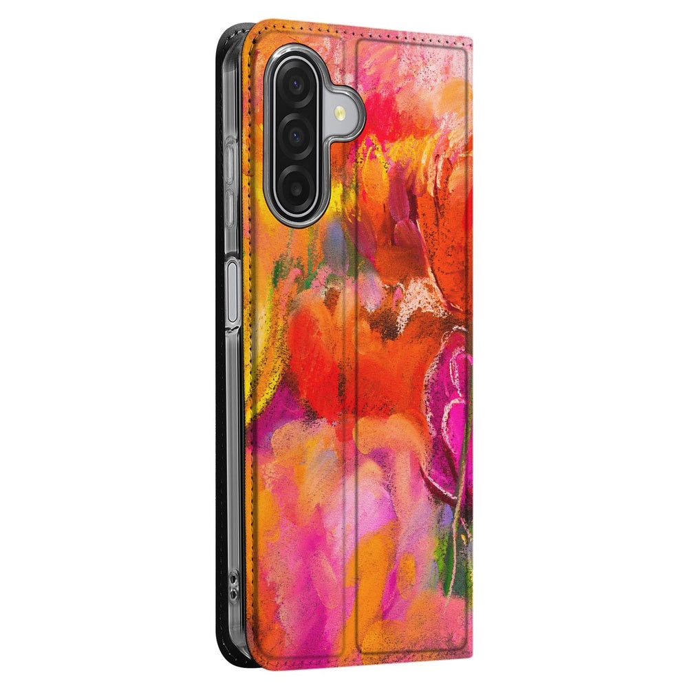 Book Cover Samsung Galaxy A17 Tulips bloemen kleurrijk design zijaanzicht