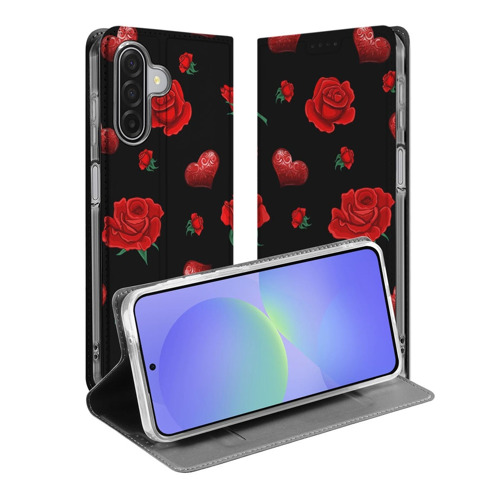 Samsung Galaxy A17 Stand Case Hoesje Valentine design rozen hartjes aanzicht