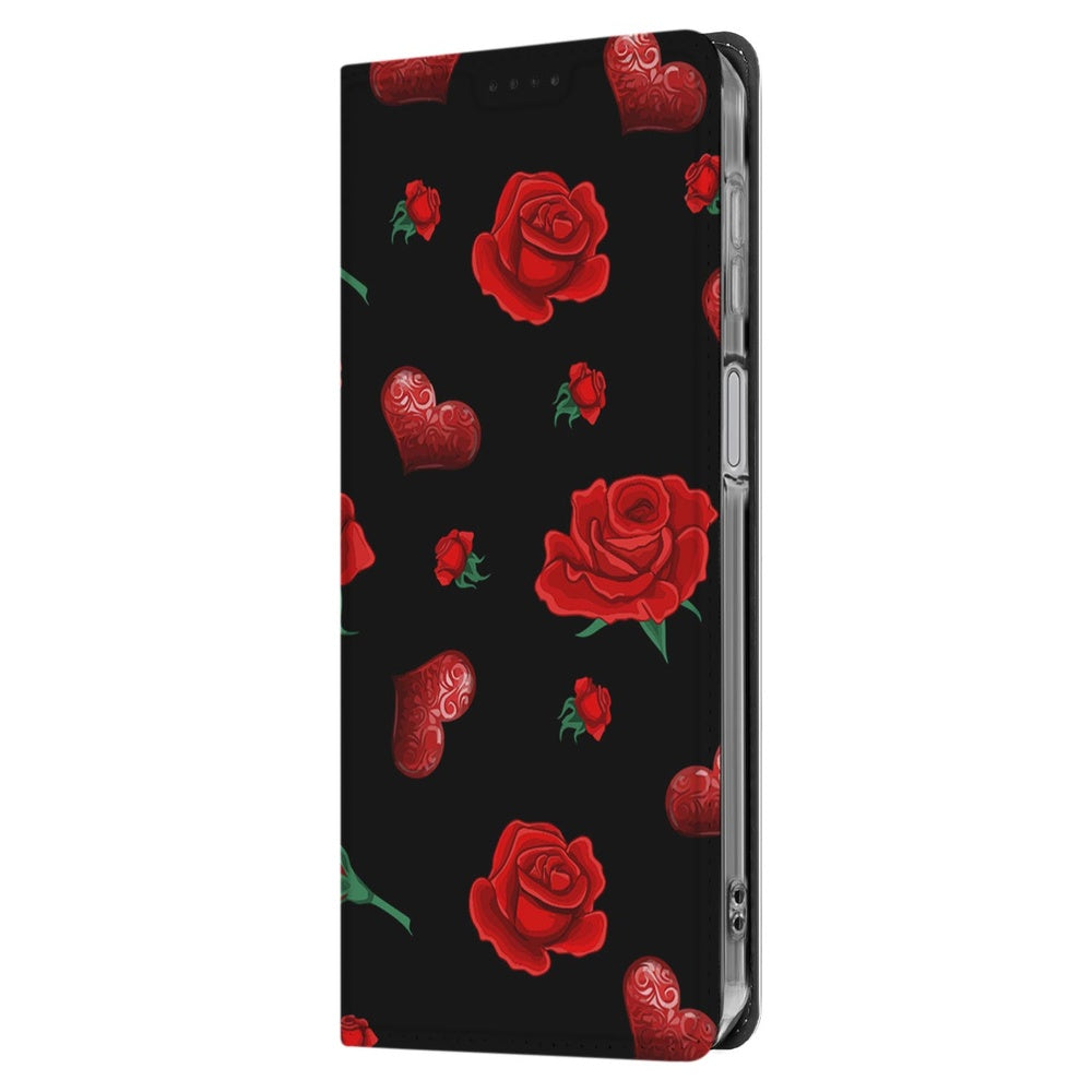 Samsung Galaxy A17 Stand Case Hoesje Valentine bloemen hart zwart