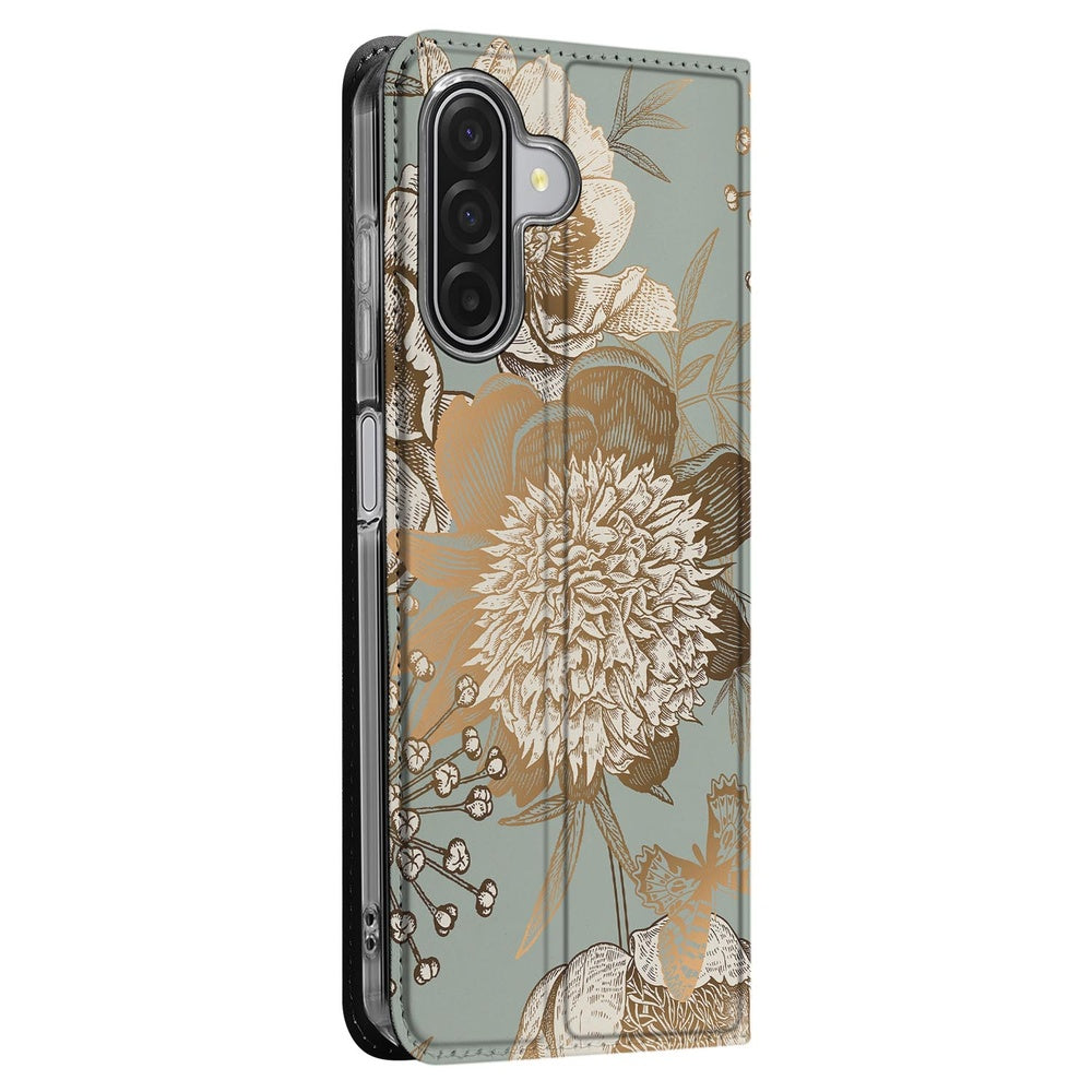 Samsung Galaxy A17 Vintage Bird Flowers Telefoonhoesje met magneet zijaanzicht