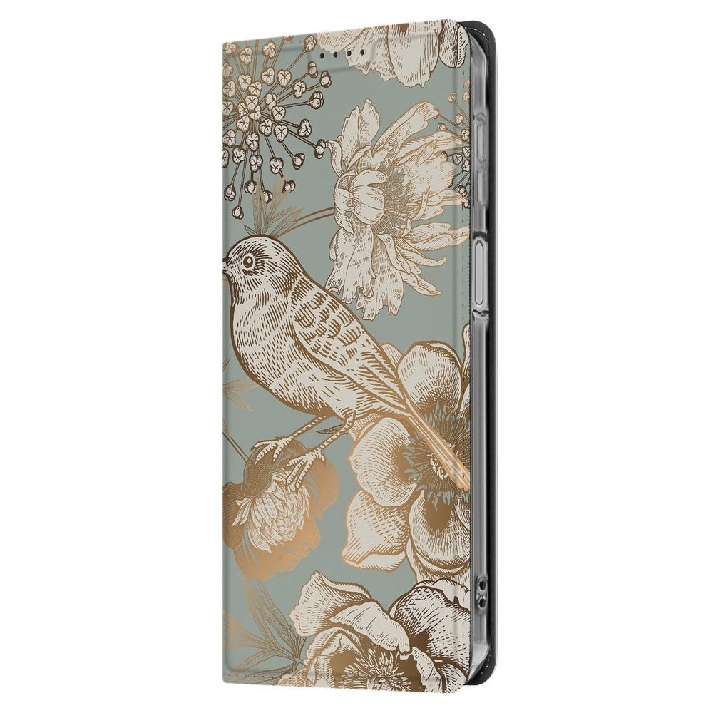 Samsung Galaxy A17 Vintage Bird Flowers Telefoonhoesje met magneet aanzicht