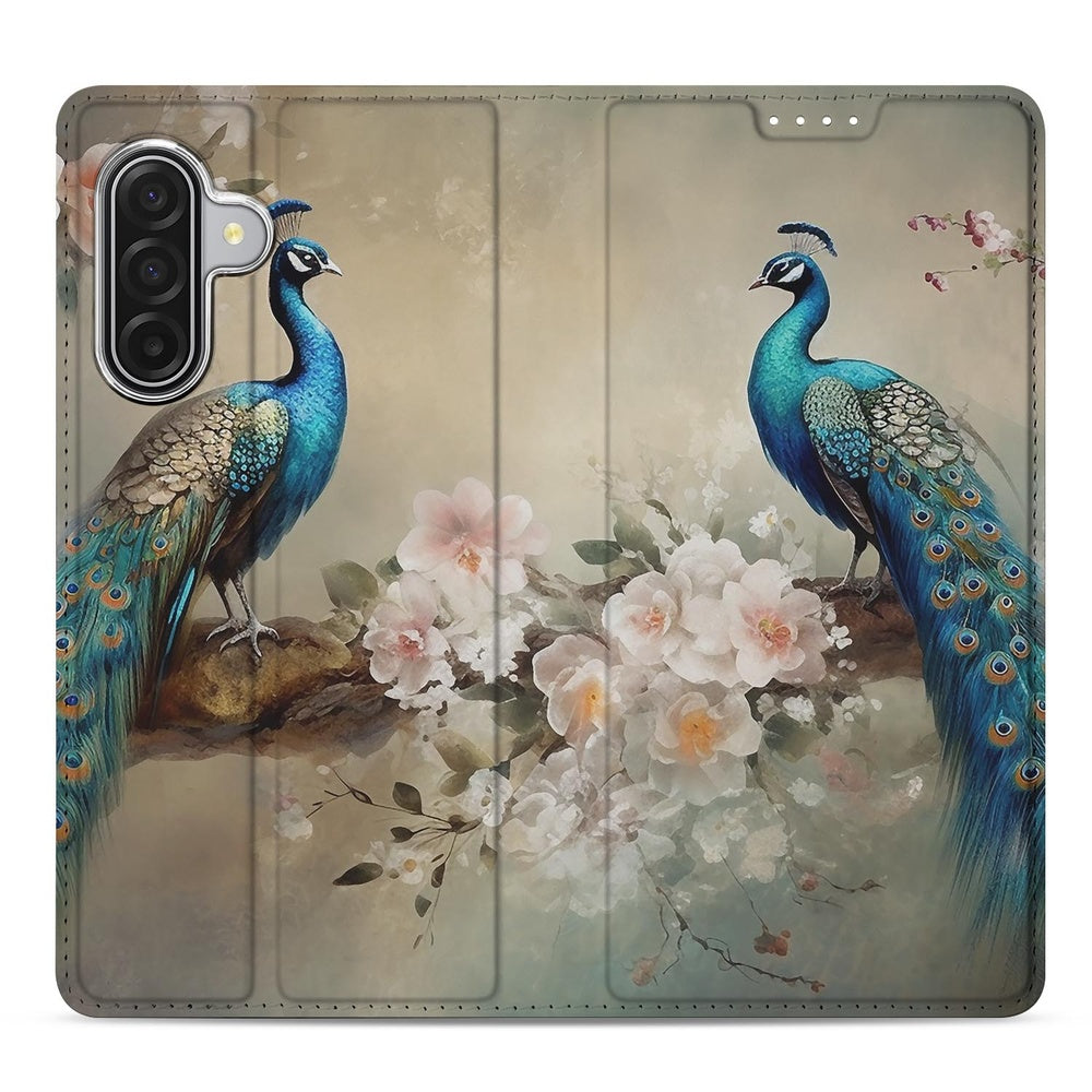 Samsung Galaxy A17 Vintage Pauwen Flip Style Cover voorkant