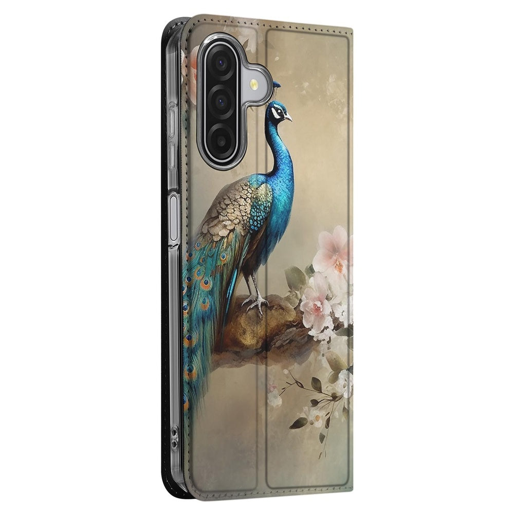 Vintage Pauwen Flip Style Cover Samsung Galaxy A17 Book Case pauw bloemen zijaanzicht