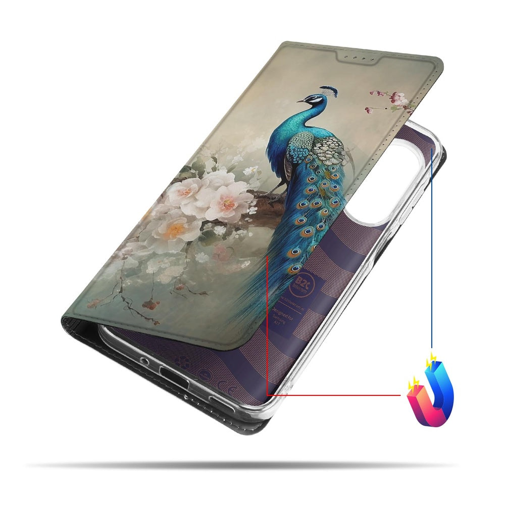 Vintage Pauwen Flip Style Cover Samsung Galaxy A17 boekcase pauwenontwerp zijkant