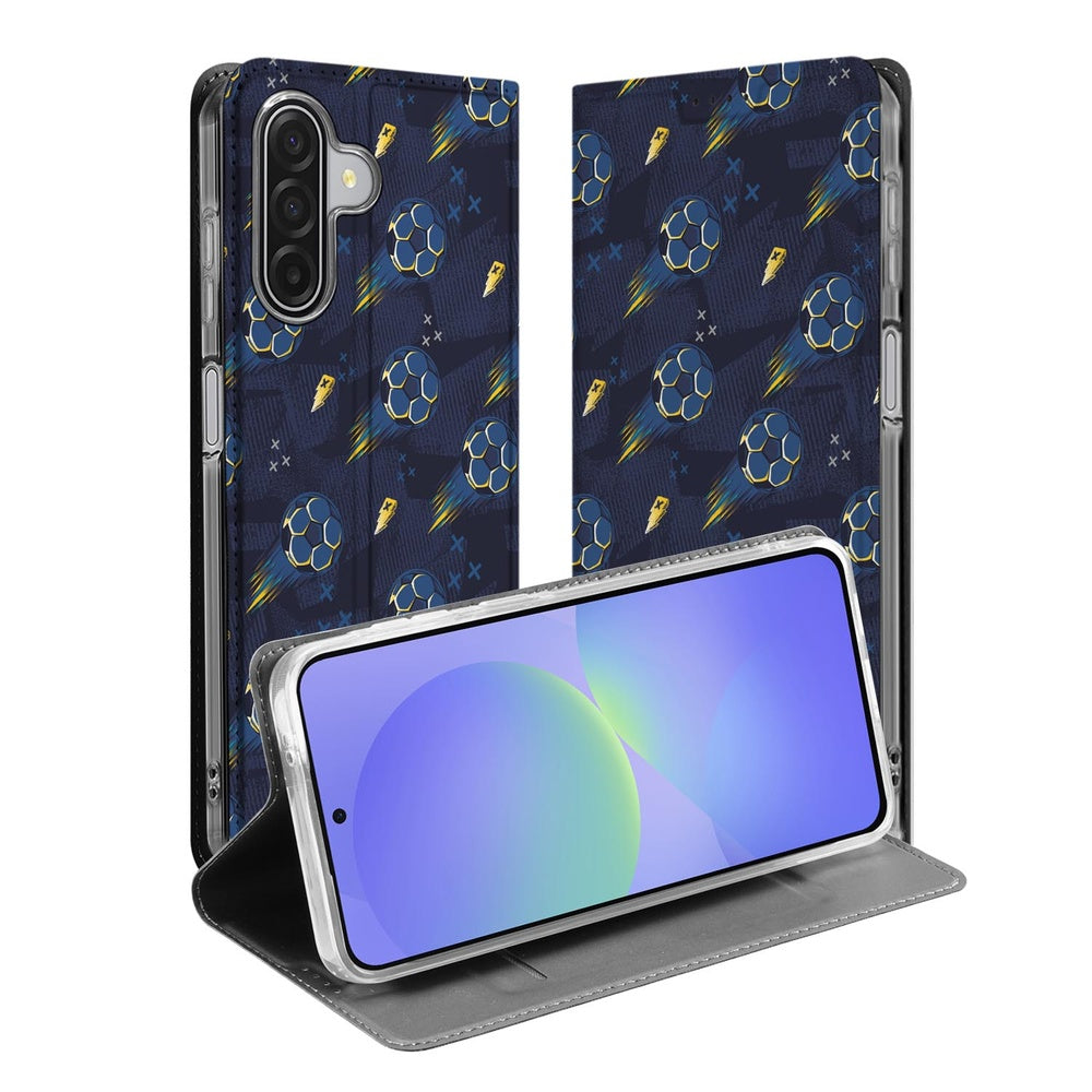 Samsung Galaxy A17 Voetbal Smart Cover Hoesje sportief donkerblauw PU-leer design