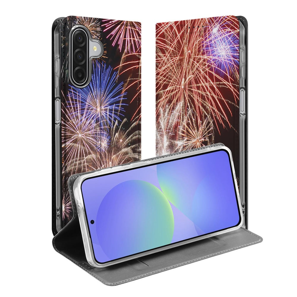 Samsung Galaxy A17 Book Cover Vuurwerk design voorkant schuin