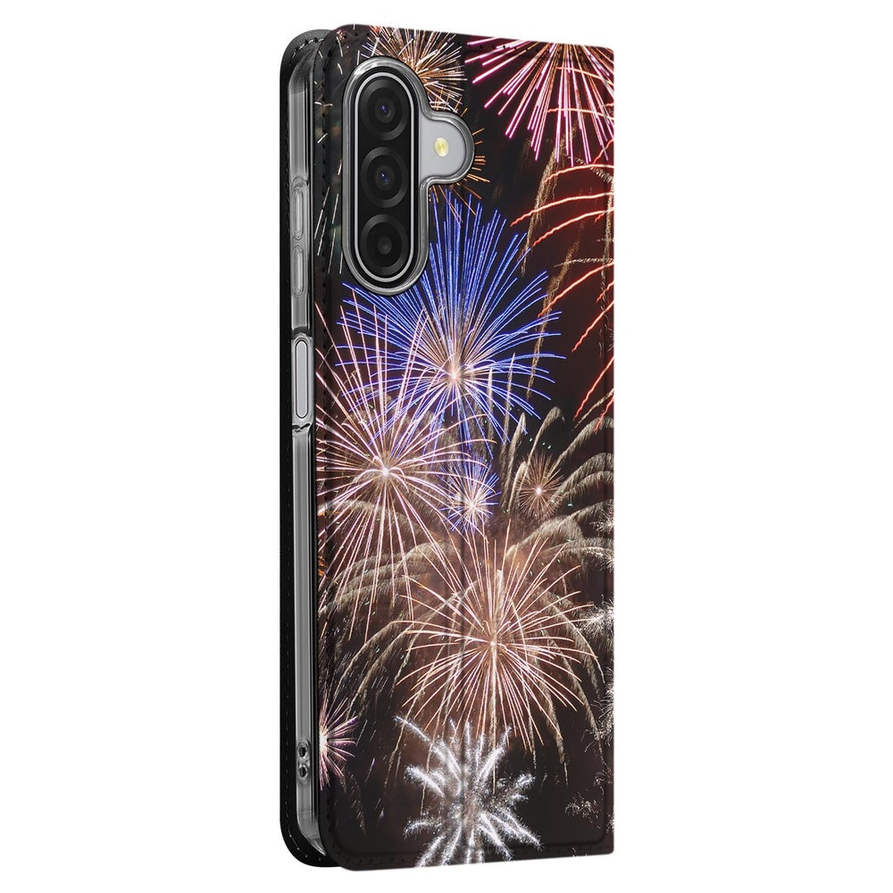 Samsung Galaxy A17 Book Cover Vuurwerk zijaanzicht kleurrijk vuurwerk ontwerp