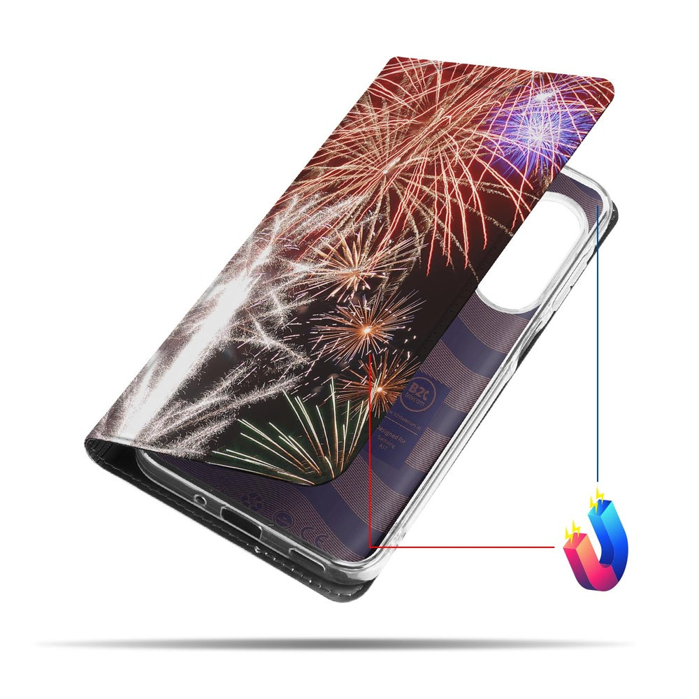 Samsung Galaxy A17 Book Cover Vuurwerk design kleurrijk aanzicht