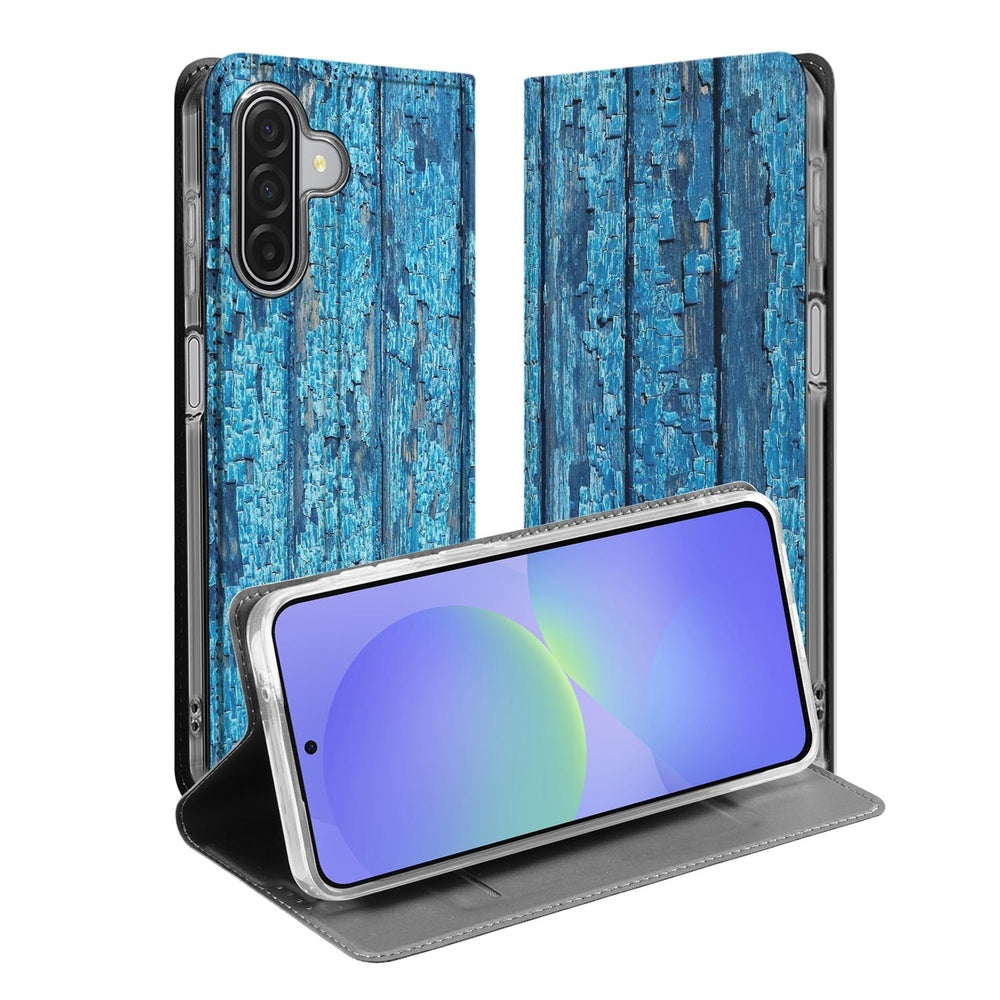 Standcase Hoesje Samsung Galaxy A17 Wood Blue blauw hout stand zijkant