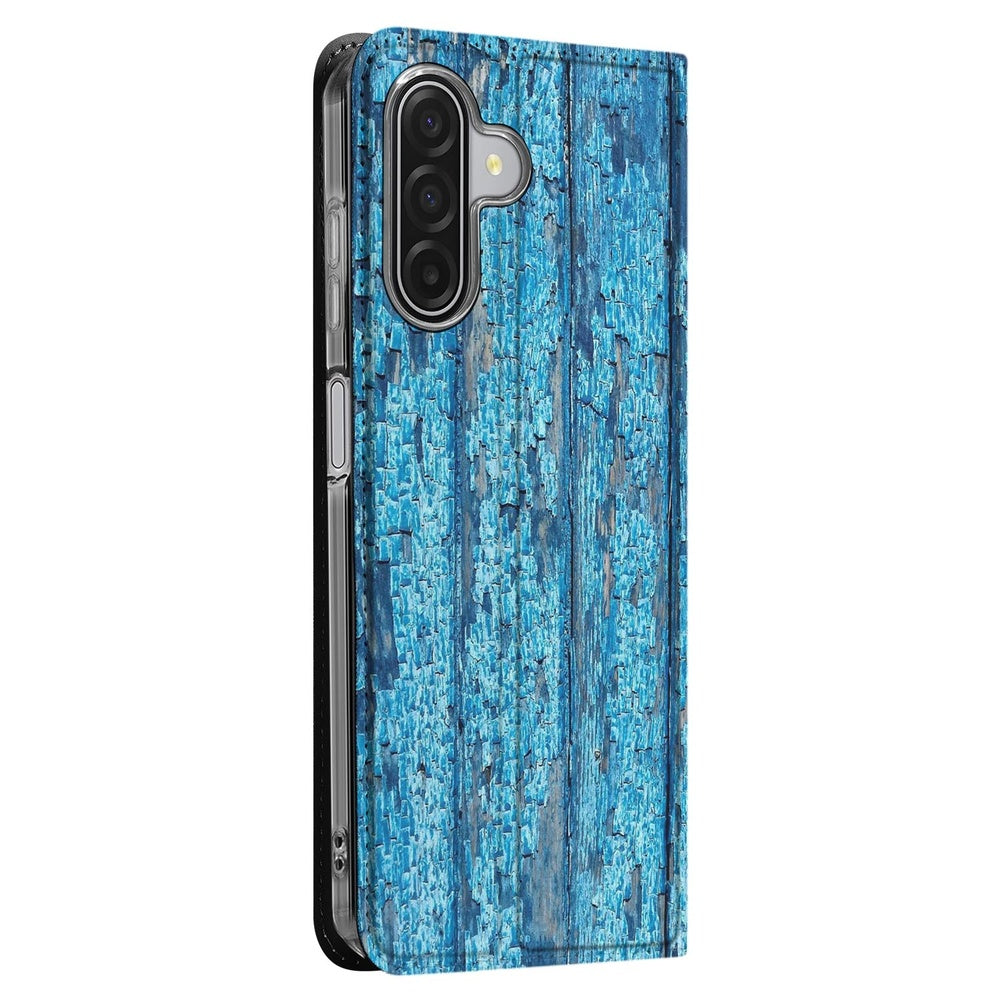 Standcase Hoesje Samsung Galaxy A17 Wood Blue blauw hout zijaanzicht