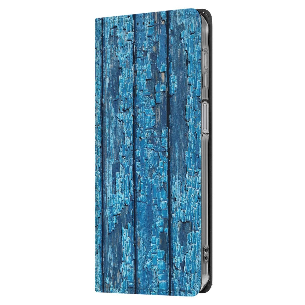 Standcase Hoesje Samsung Galaxy A17 Wood Blue blauwe hout design zijkant