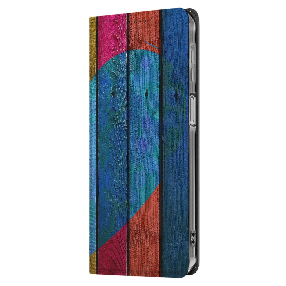 Smart Cover Hoesje Samsung Galaxy A17 Wood Heart boek hoesje houten hart kleurrijk zijaanzicht