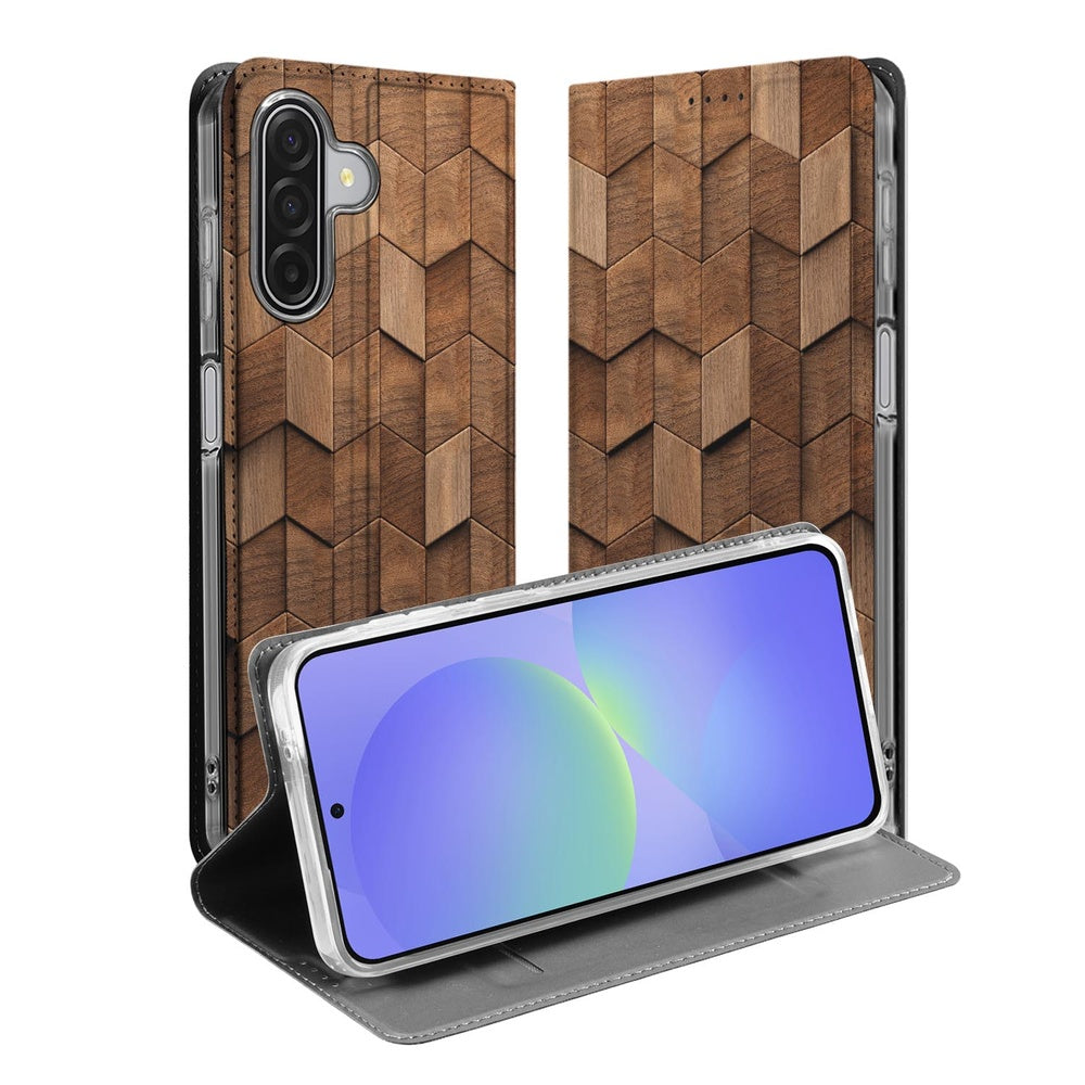 Samsung Galaxy A17 Wooden Cubes Book Wallet Case design houten kubussen aanzicht