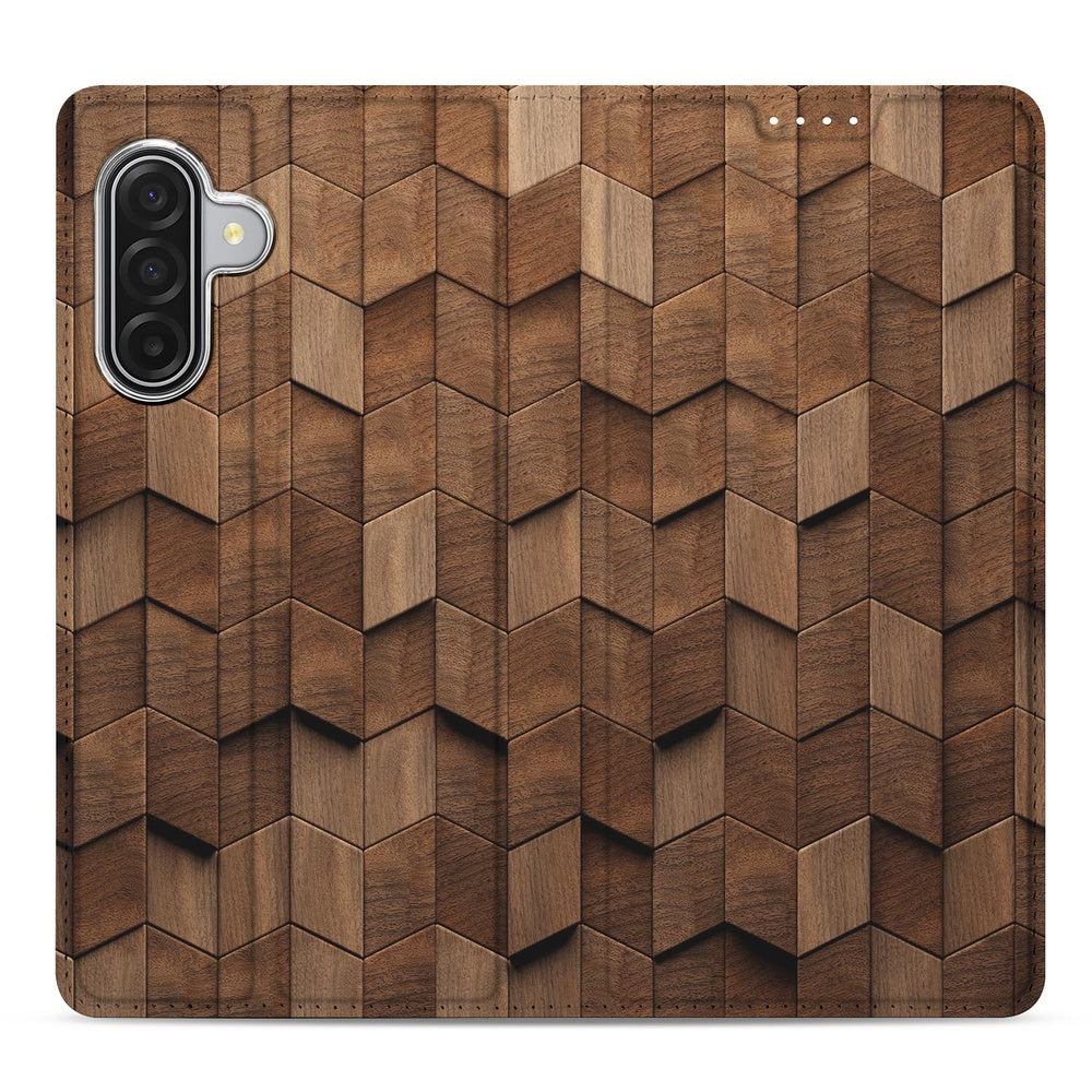 Samsung Galaxy A17 Wooden Cubes Book Wallet Case achterkant houten ontwerp