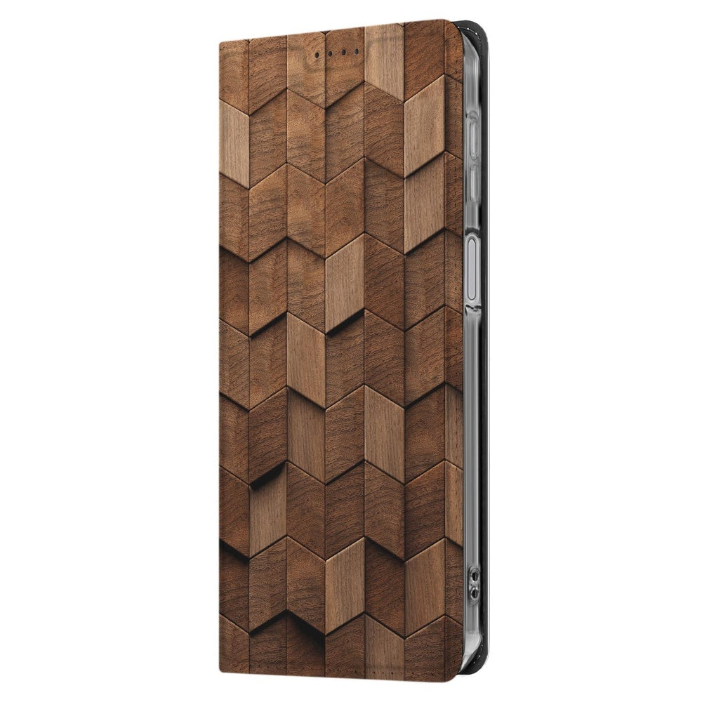 Samsung Galaxy A17 Wooden Cubes Book Wallet Case houten ontwerp zijaanzicht