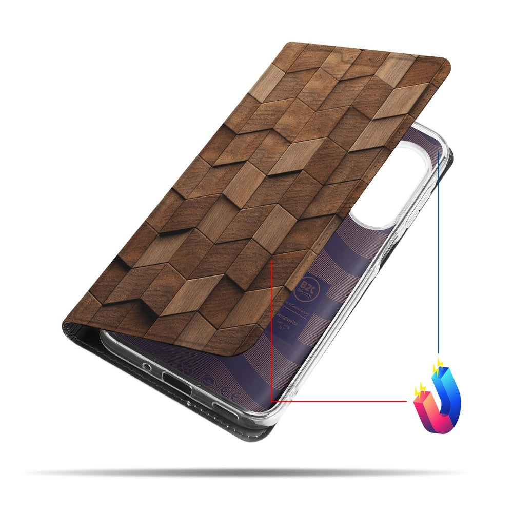 Samsung Galaxy A17 Wooden Cubes Book Wallet Case bovenaanzicht