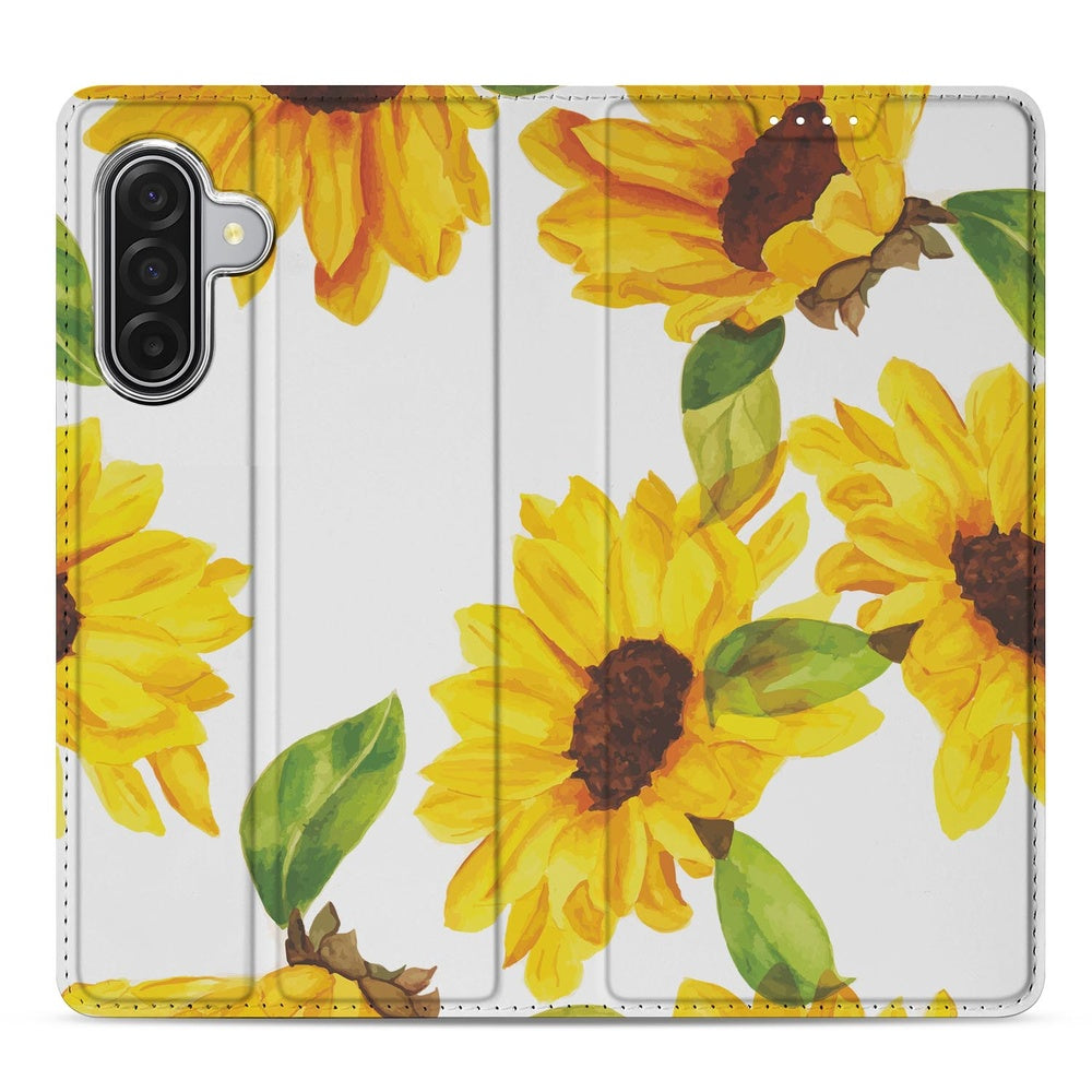 Zonnebloemen Book Case Samsung Galaxy A17 book case zonnebloemprint vooraanzicht
