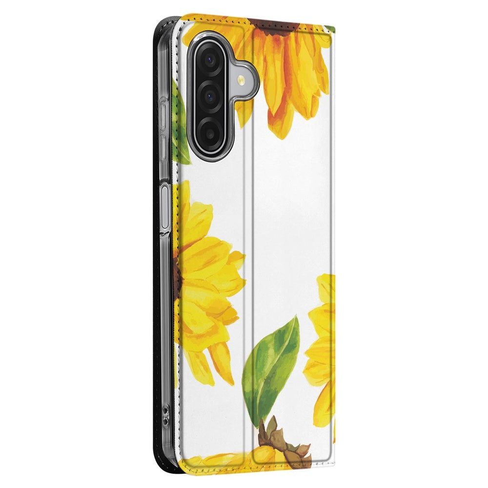Zonnebloemen Book Case Samsung Galaxy A17 boek hoesje zonnebloemprint zijkant