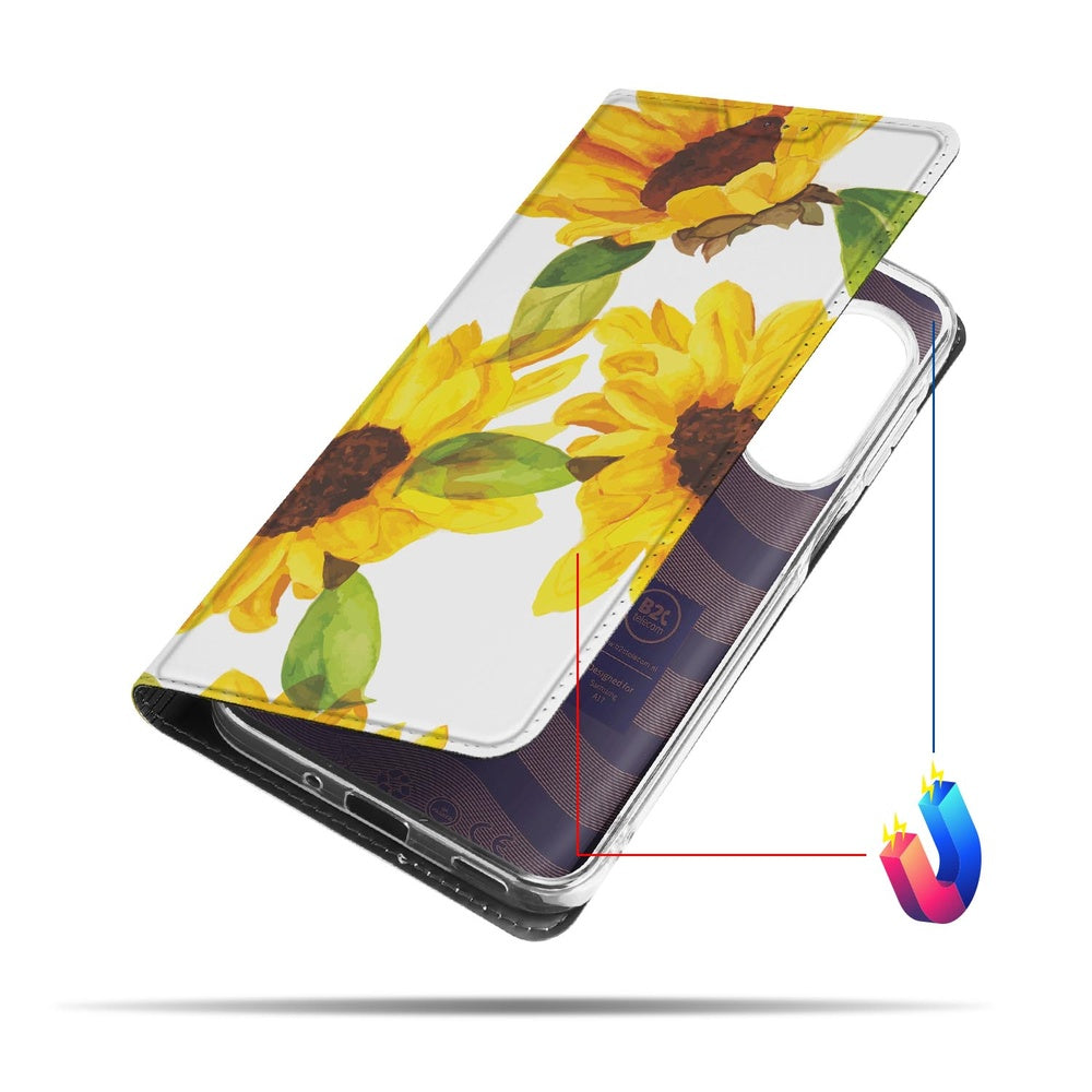 Zonnebloemen Book Case Samsung Galaxy A17 hoesje zonnebloemprint zijaanzicht
