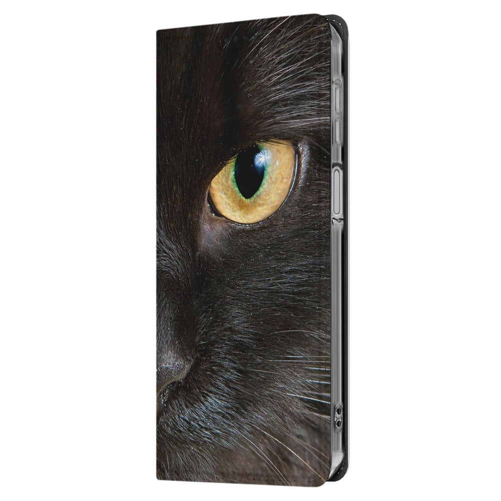 Samsung Galaxy A17 Telefoonhoesje met magneet Zwarte Kat book case zijkant