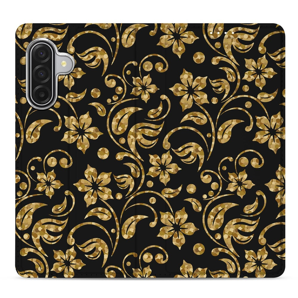 Samsung Galaxy A17 Bookcase Gouden Bloemen bookcase gouden bloemen design bovenaanzicht