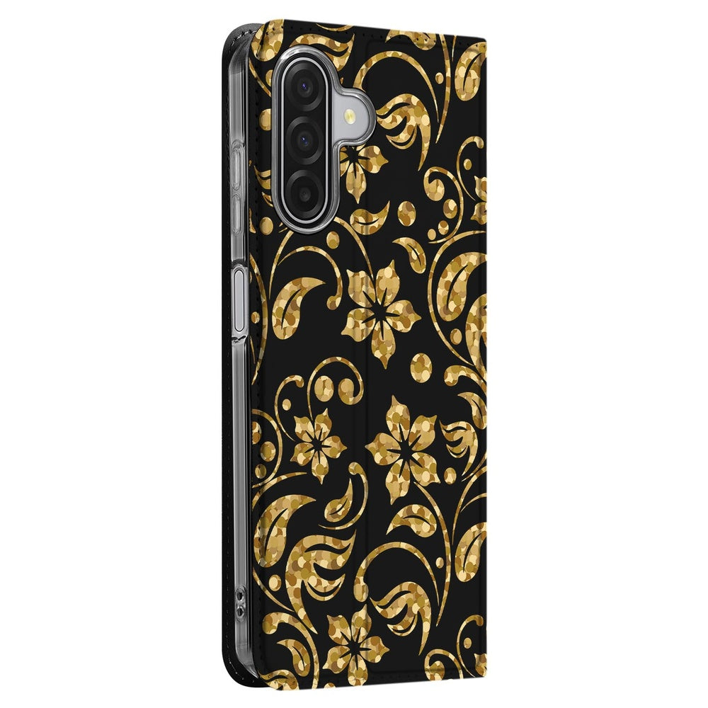 Samsung Galaxy A17 Bookcase Gouden Bloemen bookcase gouden bloemen print zwart