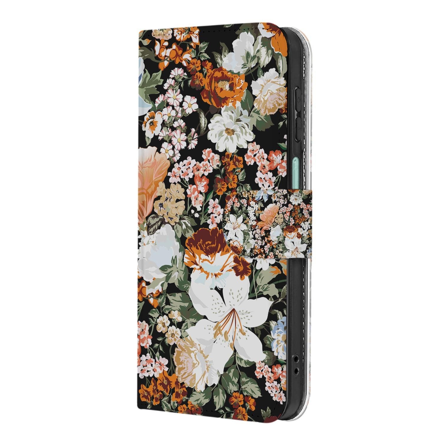 Samsung Galaxy A27 bookcase Dark Flowers, achterkant met camera-uitsparing