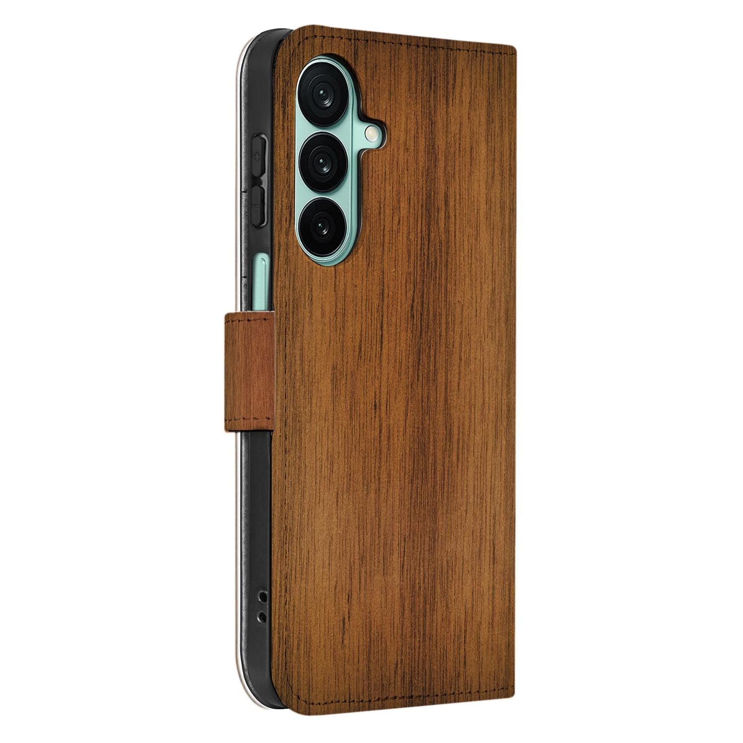 Samsung Galaxy A27 bookcase Donker Hout, detail van het stiksel