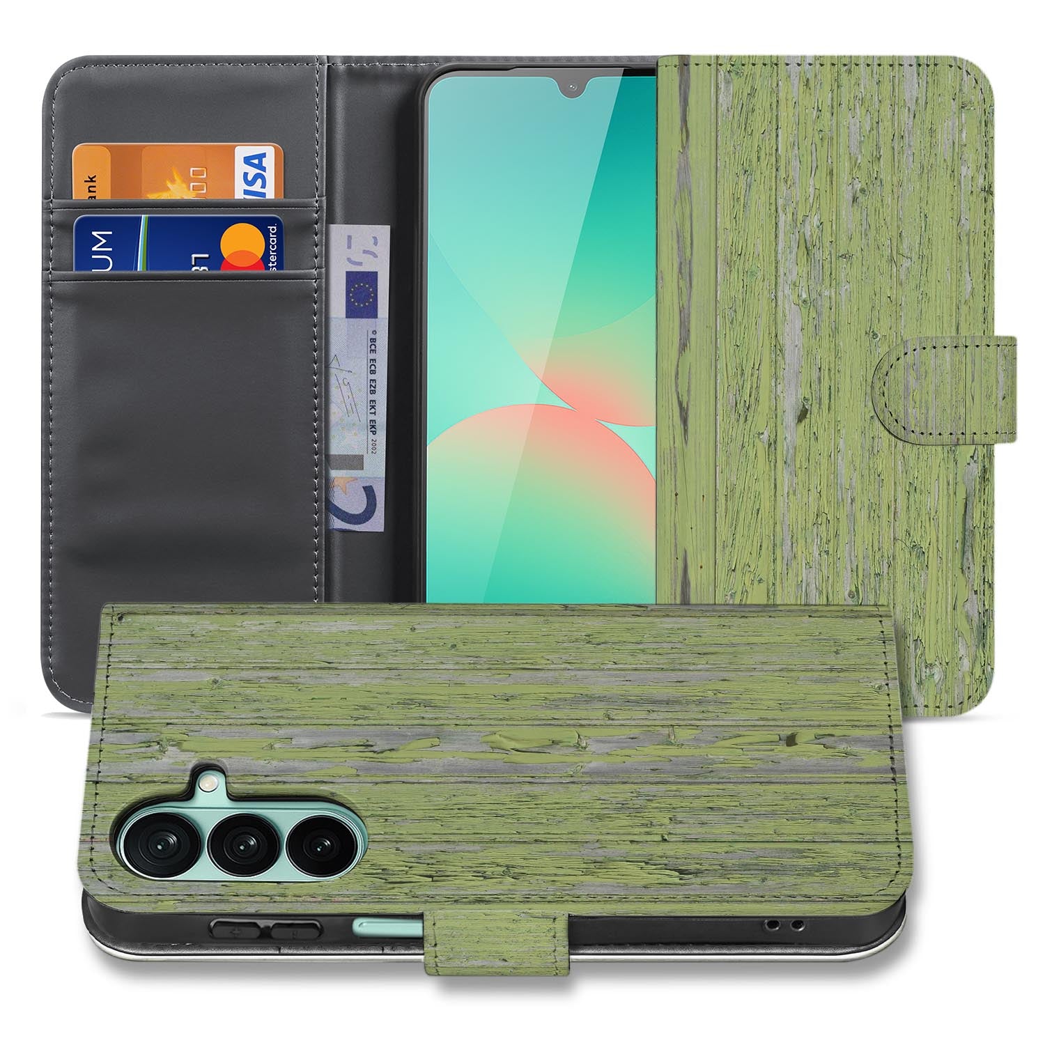 Samsung Galaxy A27 bookcase Green Wood, voorkant met gesloten klep