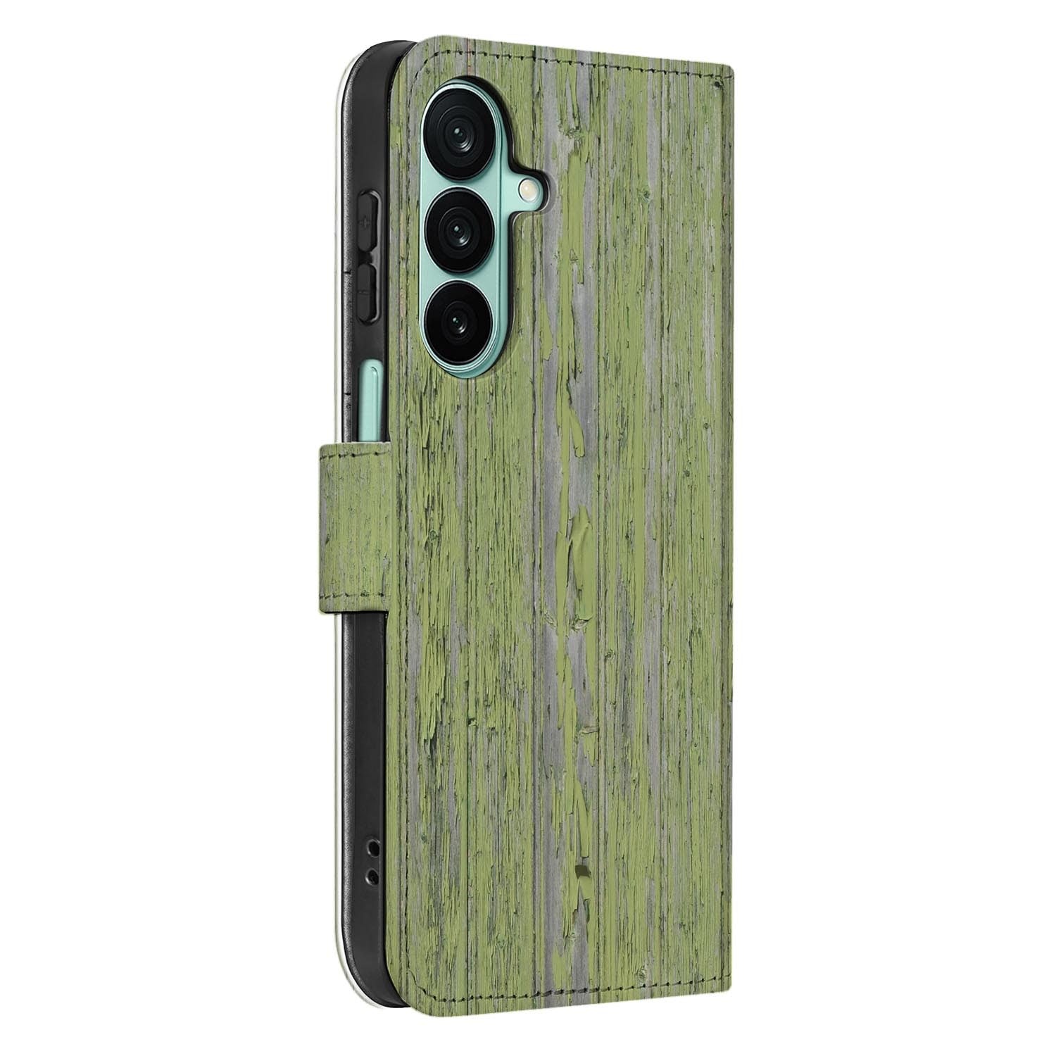 Samsung Galaxy A27 bookcase Green Wood, detail van het stiksel