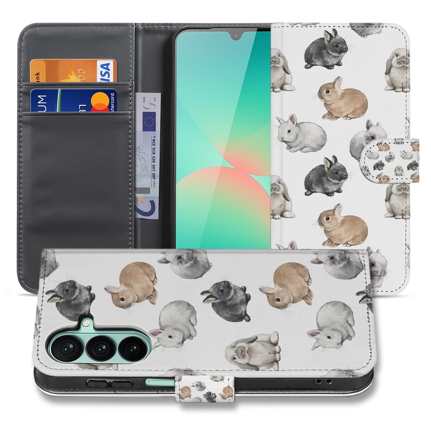 Samsung Galaxy A27 bookcase Konijntjes, voorkant met gesloten klep