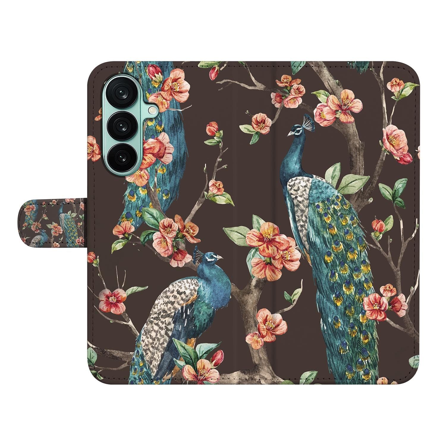 Samsung Galaxy A27 bookcase Pauw met Bloemen, open met pasjesvakken