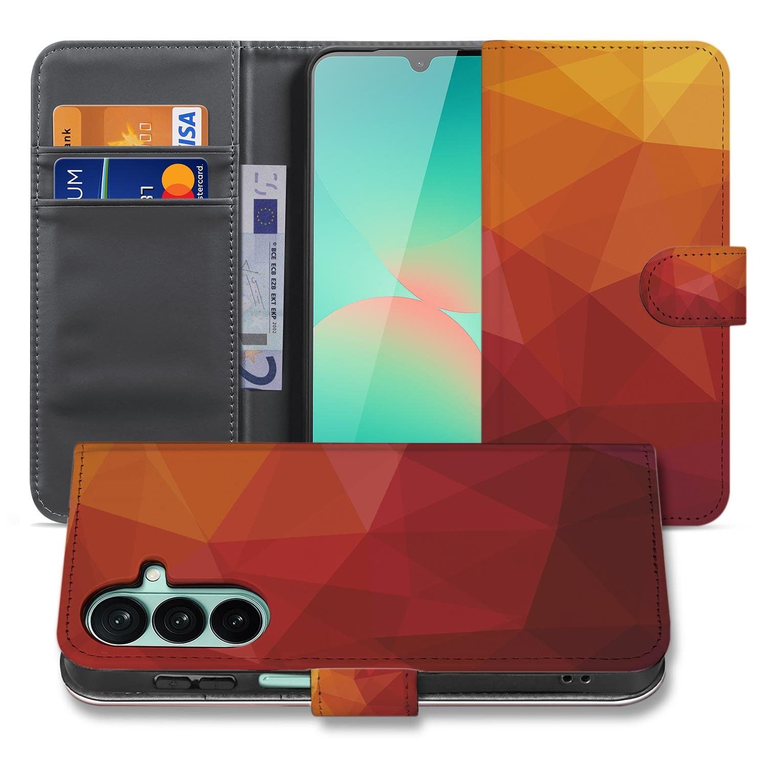 Samsung Galaxy A27 bookcase Polygon Red, voorkant met gesloten klep