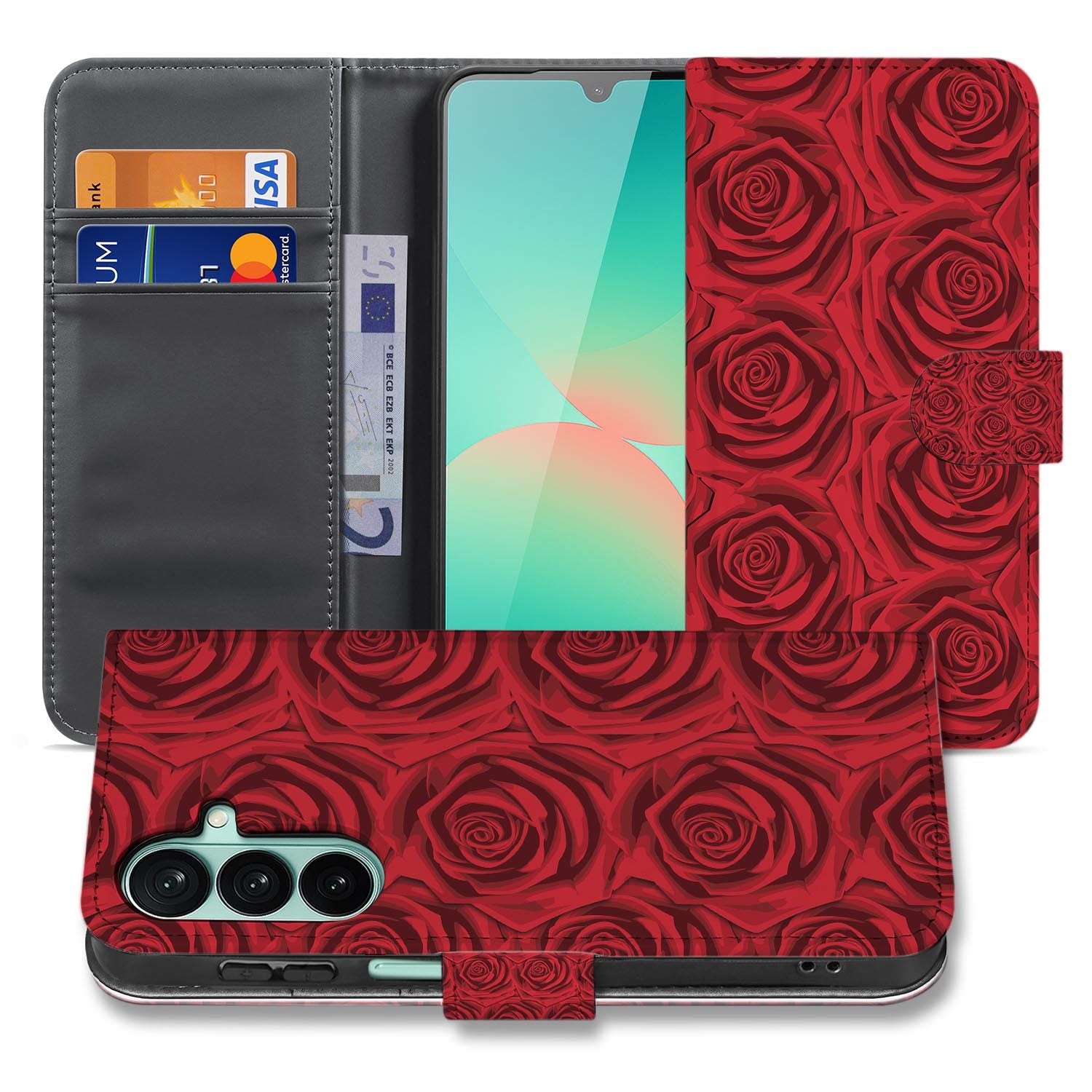 Samsung Galaxy A27 bookcase Red Roses, voorkant met gesloten klep