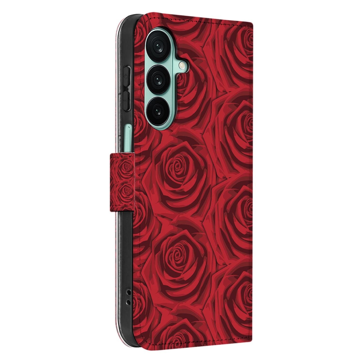 Samsung Galaxy A27 bookcase Red Roses, detail van het stiksel