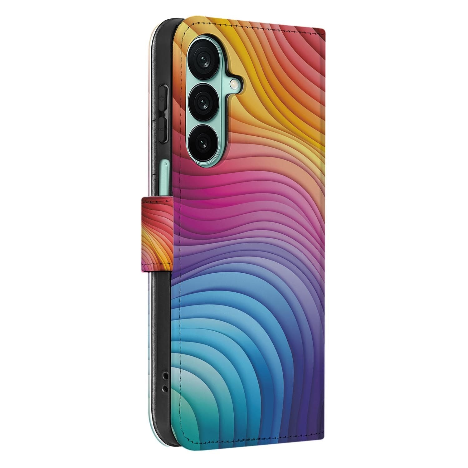 Samsung Galaxy A27 bookcase Regenboog, detail van het stiksel